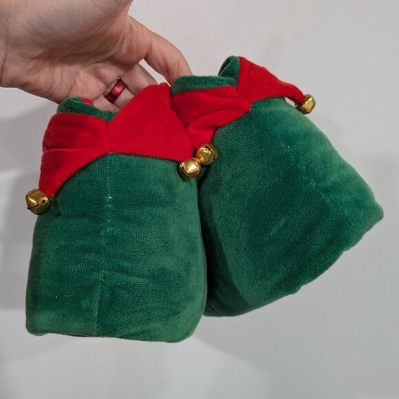 Ardene Holiday Elf Slippers with Bells Green Red Size 7/8 - Picture 4 of 5